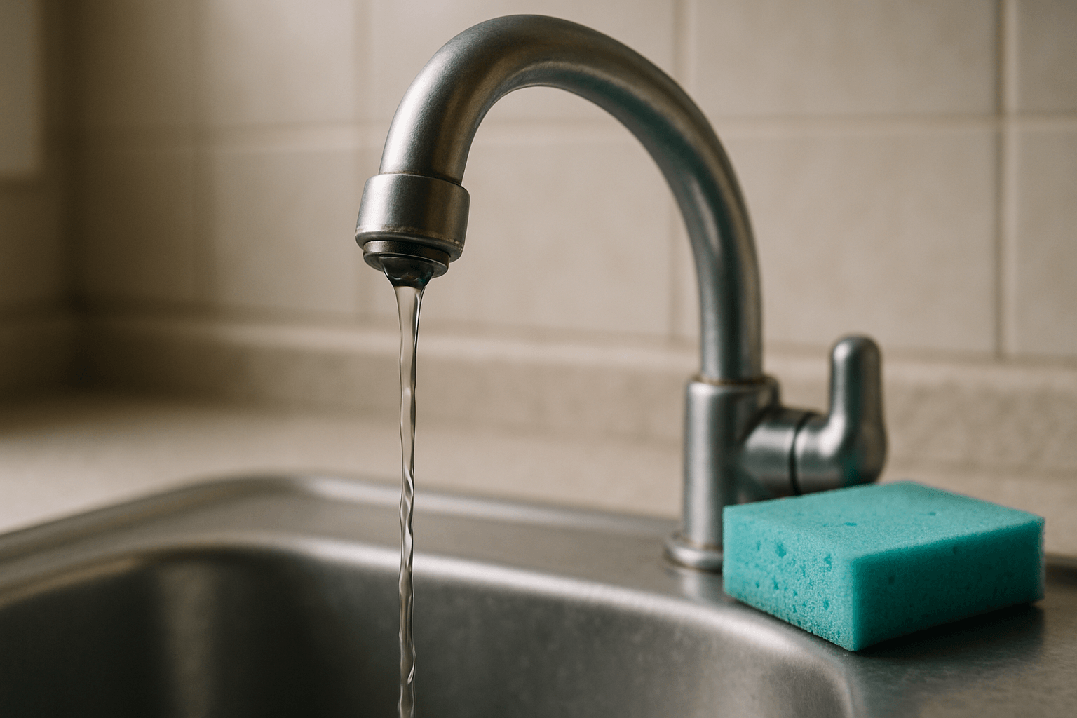 Faucet with low water flow indicating pressure issues.